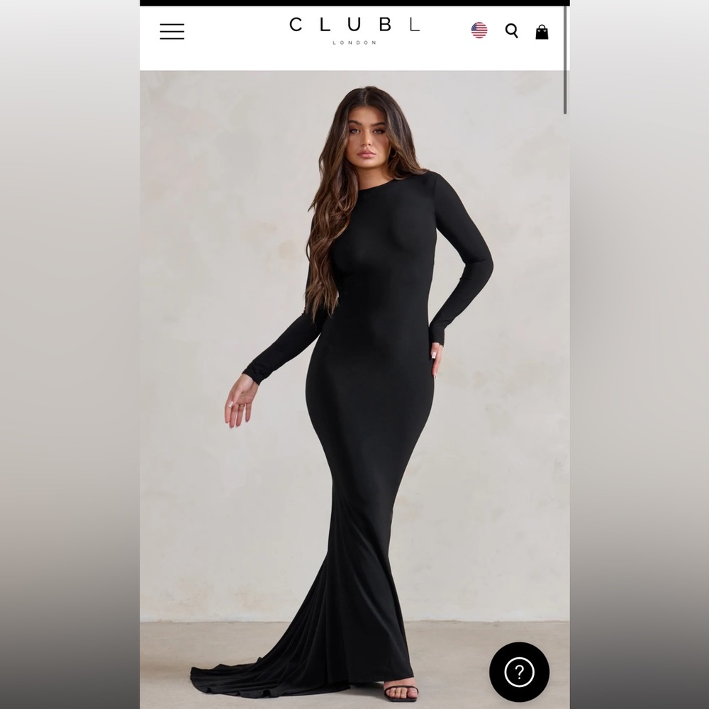 NWT Club l London ONE STEP AHEAD 
BLACK LONG SLEEVE BACKLESS FISHTAIL MAXI DRESS